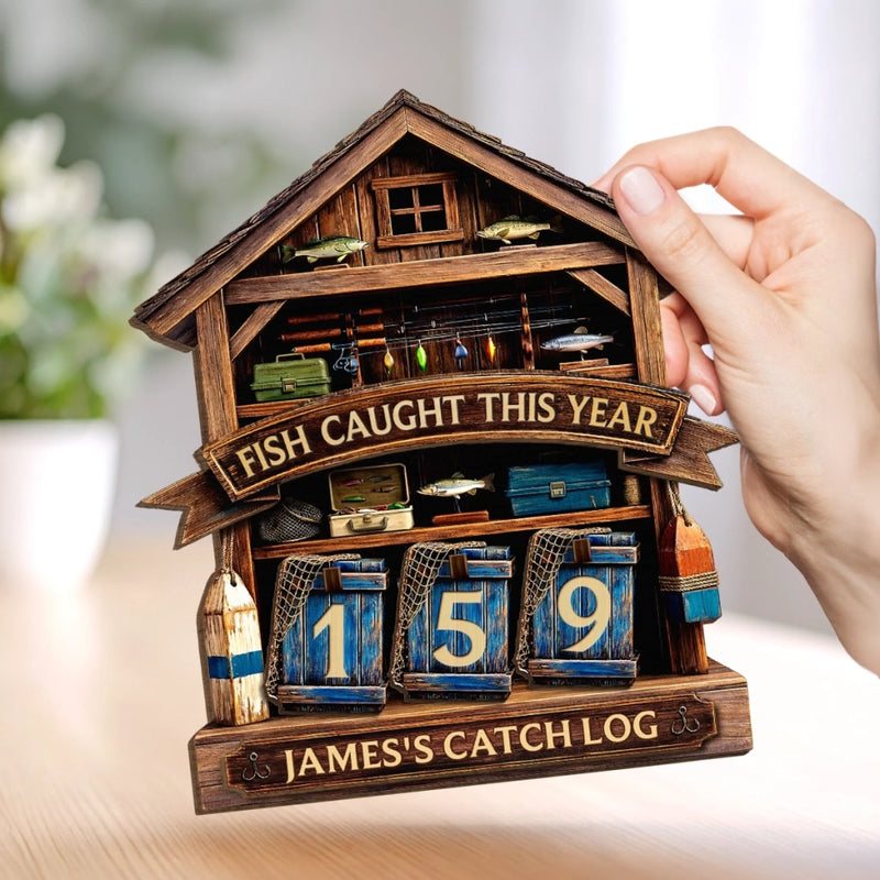 Custom Wooden Tracker Sign - Personalized Birthday Fishing Gifts For Fisherman - Master Angler Log
