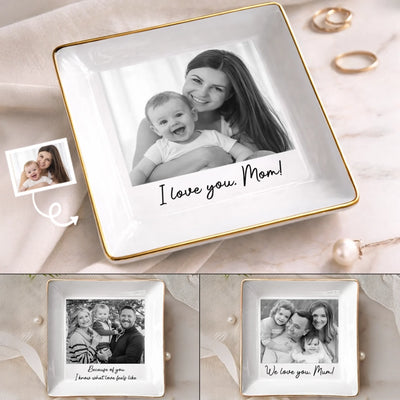 Custom Photo Full-Print Jewelry Dish - Personalized Baby Shower, Gender Reveal Gifts For New Moms, New Parents - New Mom New Journey