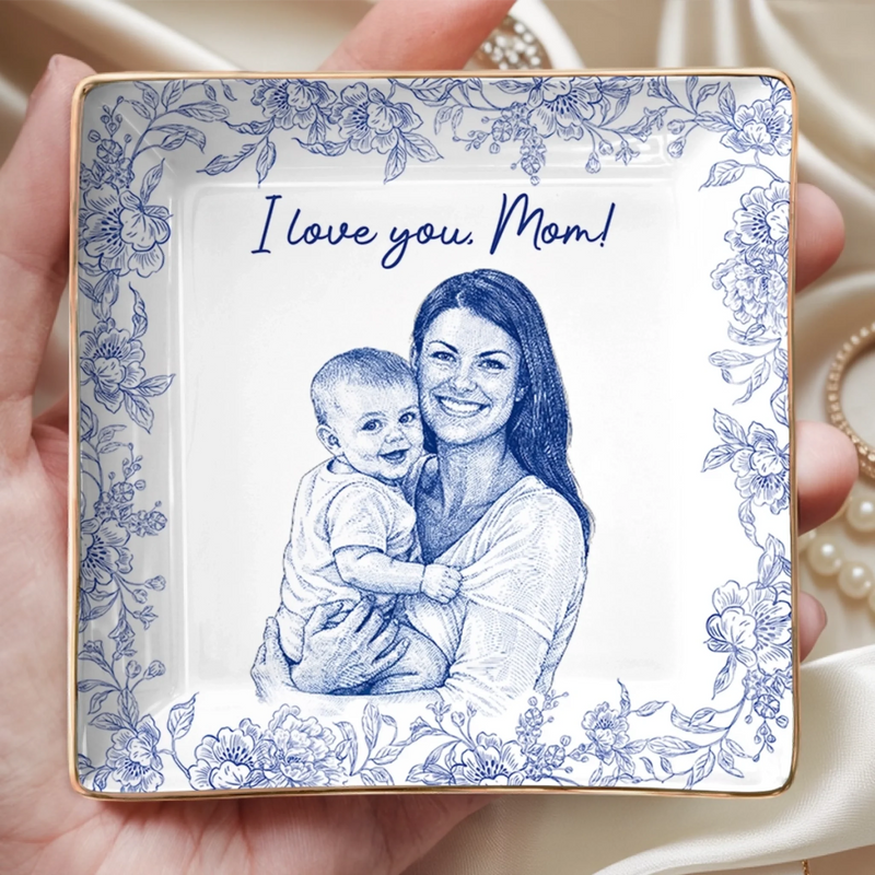 Custom Photo Full-Print Jewelry Dish - Personalized Baby Shower, Gender Reveal Gifts For New Moms, New Parents - First Time Mom Forever Love