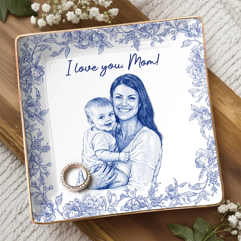 Custom Photo Full-Print Jewelry Dish - Personalized Baby Shower, Gender Reveal Gifts For New Moms, New Parents - First Time Mom Forever Love