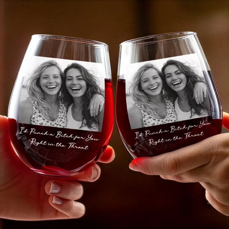 Custom Photo Wine Glass - Personalized Best Friend Birthday Gifts For Women, Besties, Sisters, BFF - Wine A Little Laugh A Lot