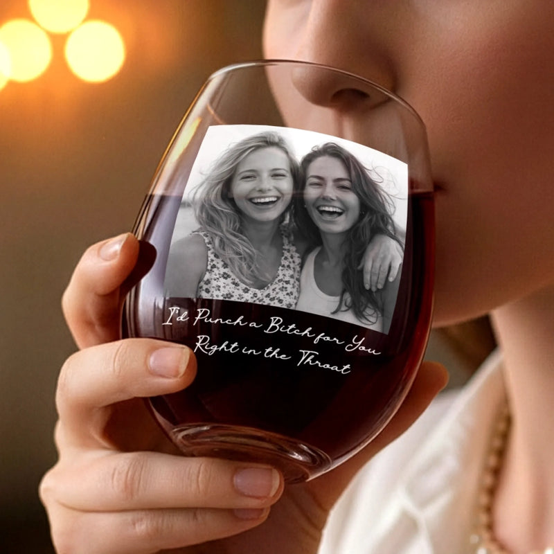 Custom Photo Wine Glass - Personalized Best Friend Birthday Gifts For Women, Besties, Sisters, BFF - Wine A Little Laugh A Lot
