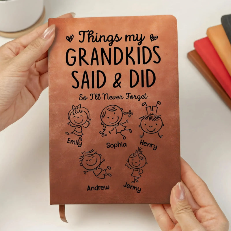 Custom Leather Writing Journal - Personalized Birthday Gifts For Grandma, Grandpa - Grandkids Are Pure Joy