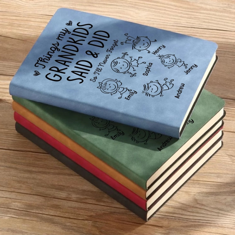 Custom Leather Writing Journal - Personalized Birthday Gifts For Grandma, Grandpa - Grandkids Are Pure Joy