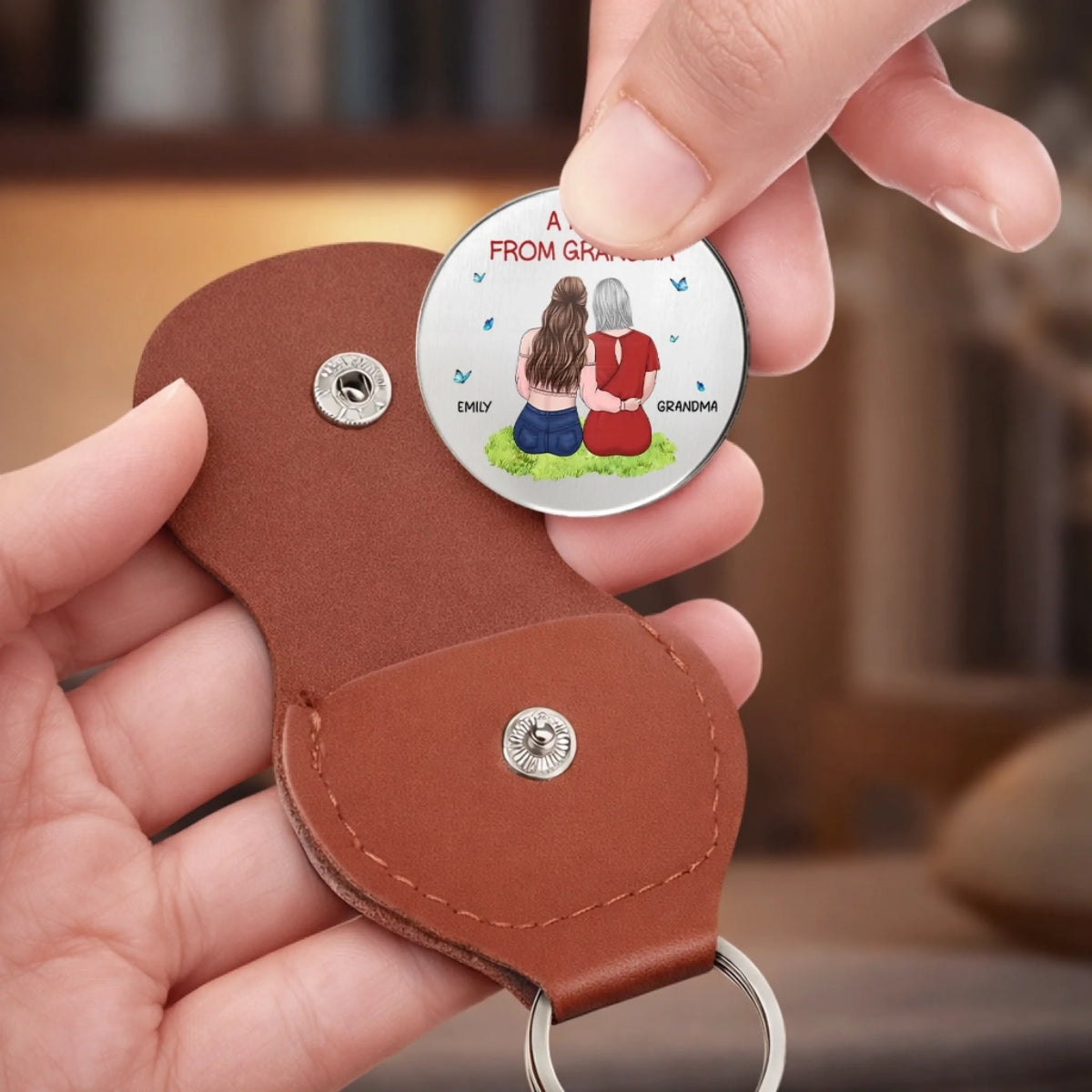 Custom Pocket Hug - Personalized Birthday Gifts For Grandma, Granddaughter, Grandson - Grandma Love Lights The Way