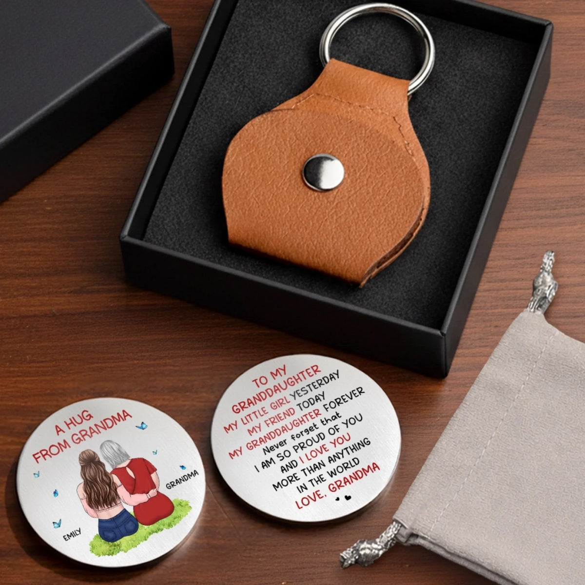 Custom Pocket Hug - Personalized Birthday Gifts For Grandma, Granddaughter, Grandson - Grandma Love Lights The Way