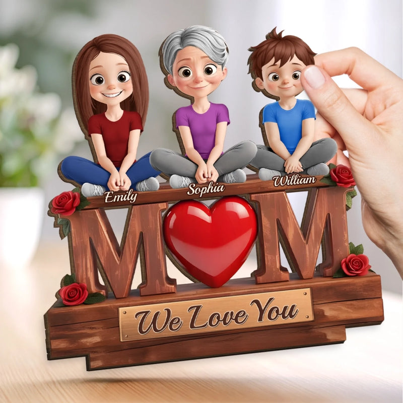 Custom 2-Layered Wooden Plaque - Personalized Mother's Day Birthday Gifts For Mom, Grandma - Her Love Holds Us Together