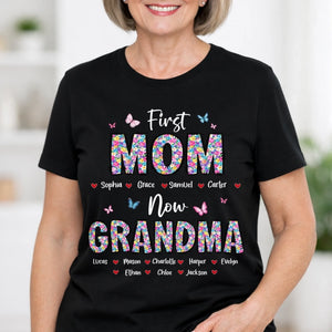 Custom Unisex T-shirt, Premium T-shirt, Hoodie - Personalized Mother's Day Birthday Gifts For Mom, Grandma - First Mom Now Grandma Floral