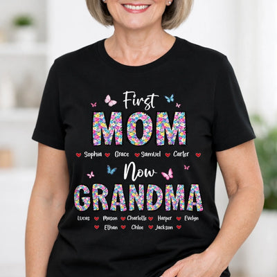 Custom Unisex T-shirt, Premium T-shirt, Hoodie - Personalized Mother's Day Birthday Gifts For Mom, Grandma - First Mom Now Grandma Floral