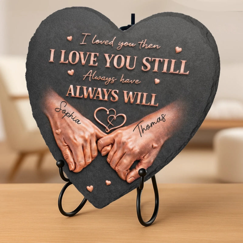 Custom Heart Shaped Stone With Stand - Personalized Anniversary Wedding Gifts For Husband And Wife, Him And Her - Love Locked In Stone