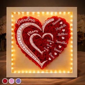 Custom Flower Shadow Box With LED Light - Personalized Mother's Day Birthday Gifts For Mom, Grandma - A Heart That Sparkles With Love