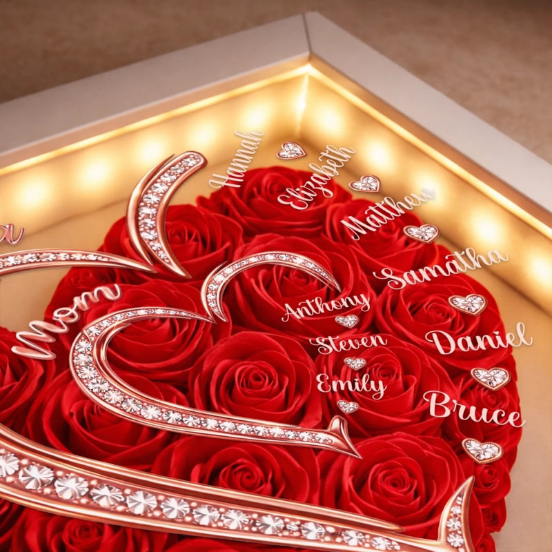 Custom Flower Shadow Box With LED Light - Personalized Mother's Day Birthday Gifts For Mom, Grandma - A Heart That Sparkles With Love