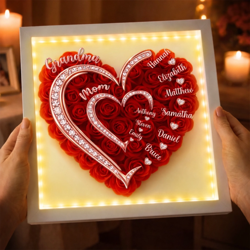 Custom Flower Shadow Box With LED Light - Personalized Mother's Day Birthday Gifts For Mom, Grandma - A Heart That Sparkles With Love