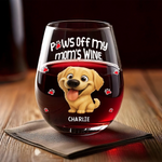 Custom Wine Glass - Personalized Christmas Birthday Gifts For Dog Cat Lovers, Dog Dad And Mom, Cat Owners - Paws Off My Mom's Wine