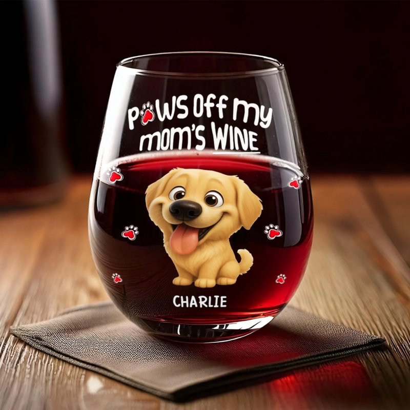 Custom Wine Glass - Personalized Christmas Birthday Gifts For Dog Cat Lovers, Dog Dad And Mom, Cat Owners - Paws Off My Mom's Wine