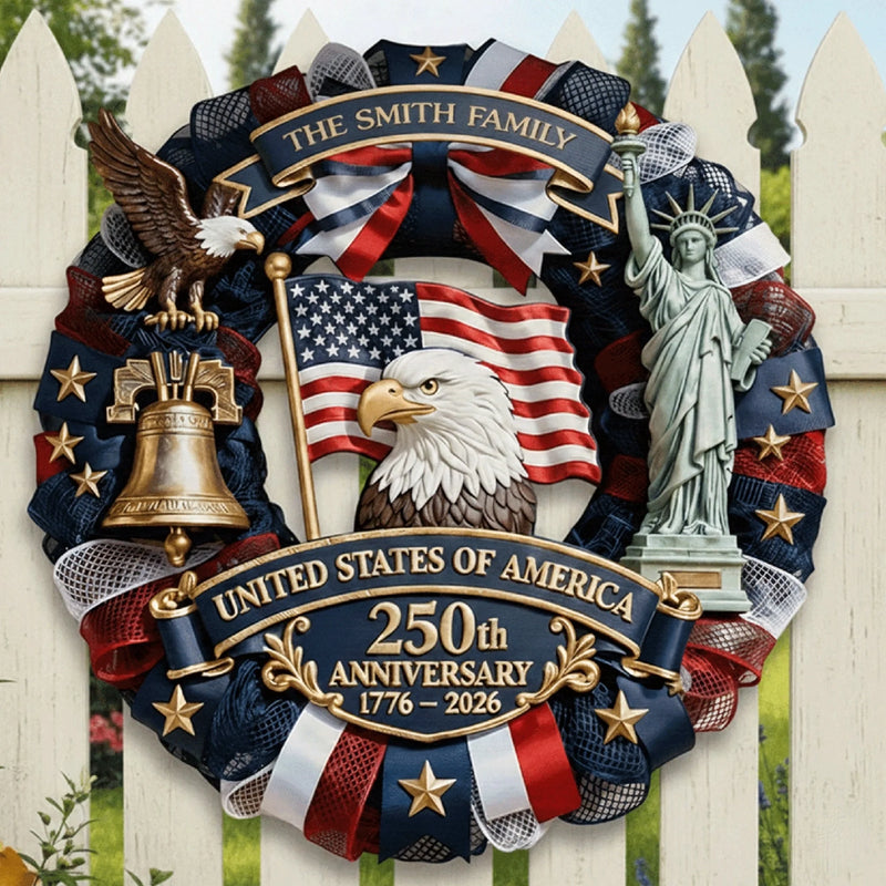 Custom Wood Sign - Personalized America 250th Anniversary Gifts For Mom, Dad, Brother, Sister, Kids - Family Forever United