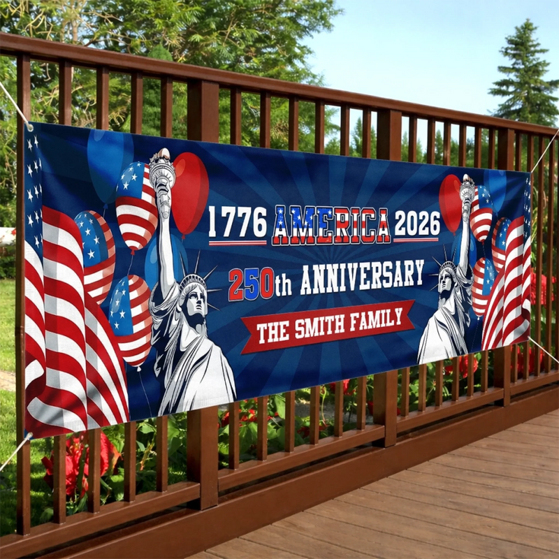 Custom Polyester Outdoor Banner - Personalized America 250th Anniversary Gifts For Mom, Dad, Brother, Sister, Kids - Party Like It’s 1776