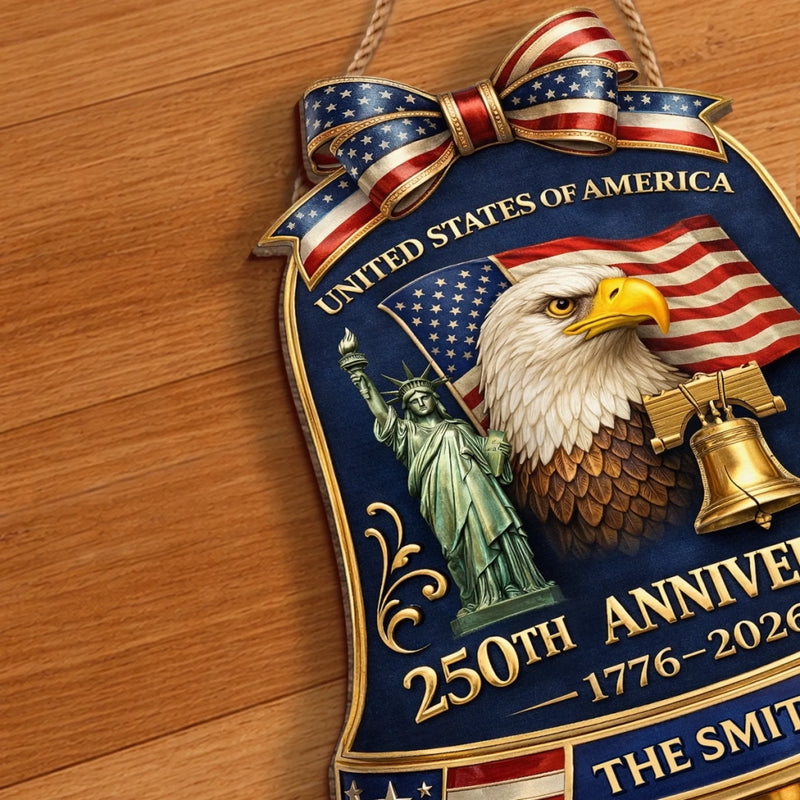Custom Wood Sign - Personalized America 250th Anniversary Gifts For Mom, Dad, Brother, Sister, Kids - Freedom Unites Every Heart