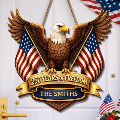 Custom Wood Sign - Personalized America 250th Anniversary Gifts For Mom, Dad, Brother, Sister, Kids - Where Brave Hearts Gather