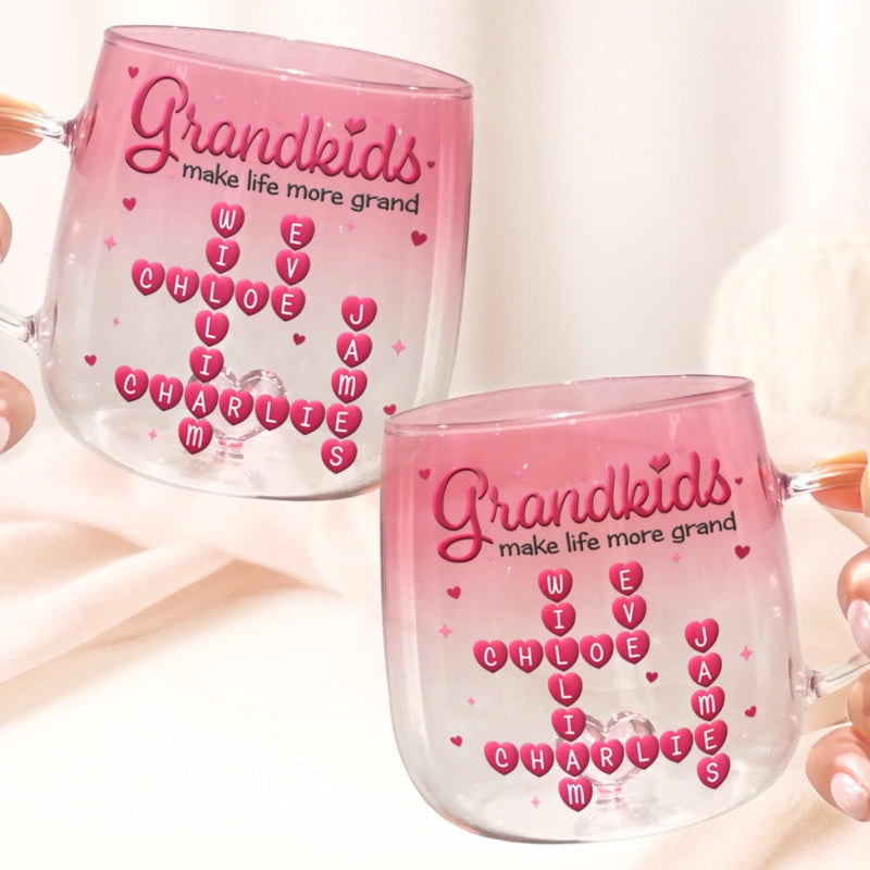 Custom Scrabble Gradient Glass Mug - Personalized Mother's Day Birthday Gifts For Mom, Grandma - Love Multiplied By Grandkids