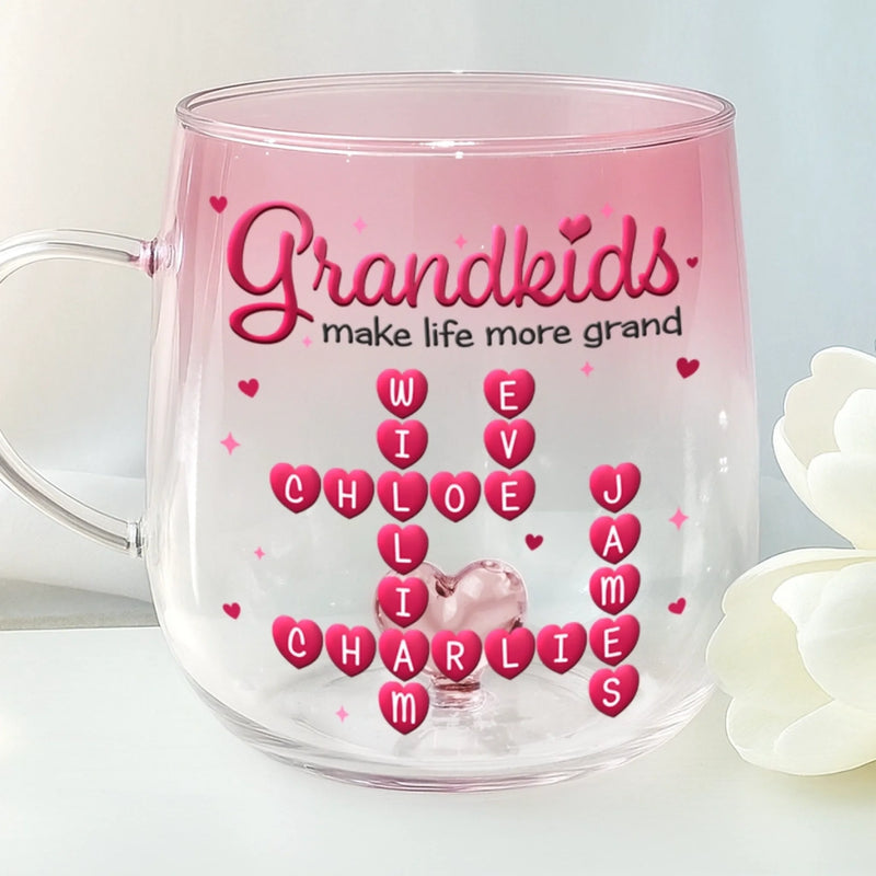 Custom Scrabble Gradient Glass Mug - Personalized Mother's Day Birthday Gifts For Mom, Grandma - Love Multiplied By Grandkids
