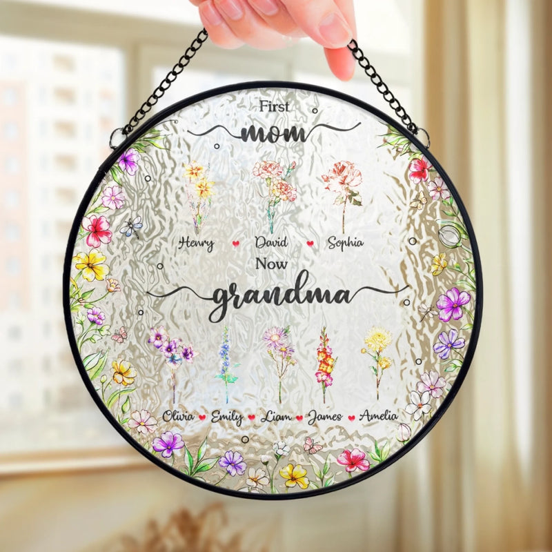 Custom Stained Glass Window Hanging Suncatcher - Personalized Mother's Day Gifts For Mom, Grandma - Two Generations One Love