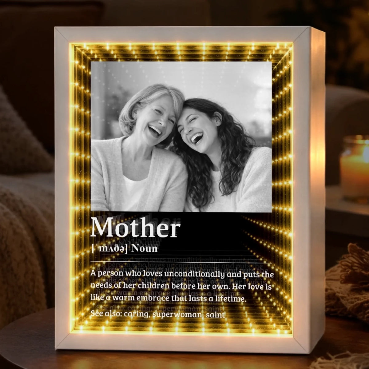 Custom Photo Infinity Mirror Light Box - Personalized Mother's Day Birthday Gifts For Mom - Mom Means Everything