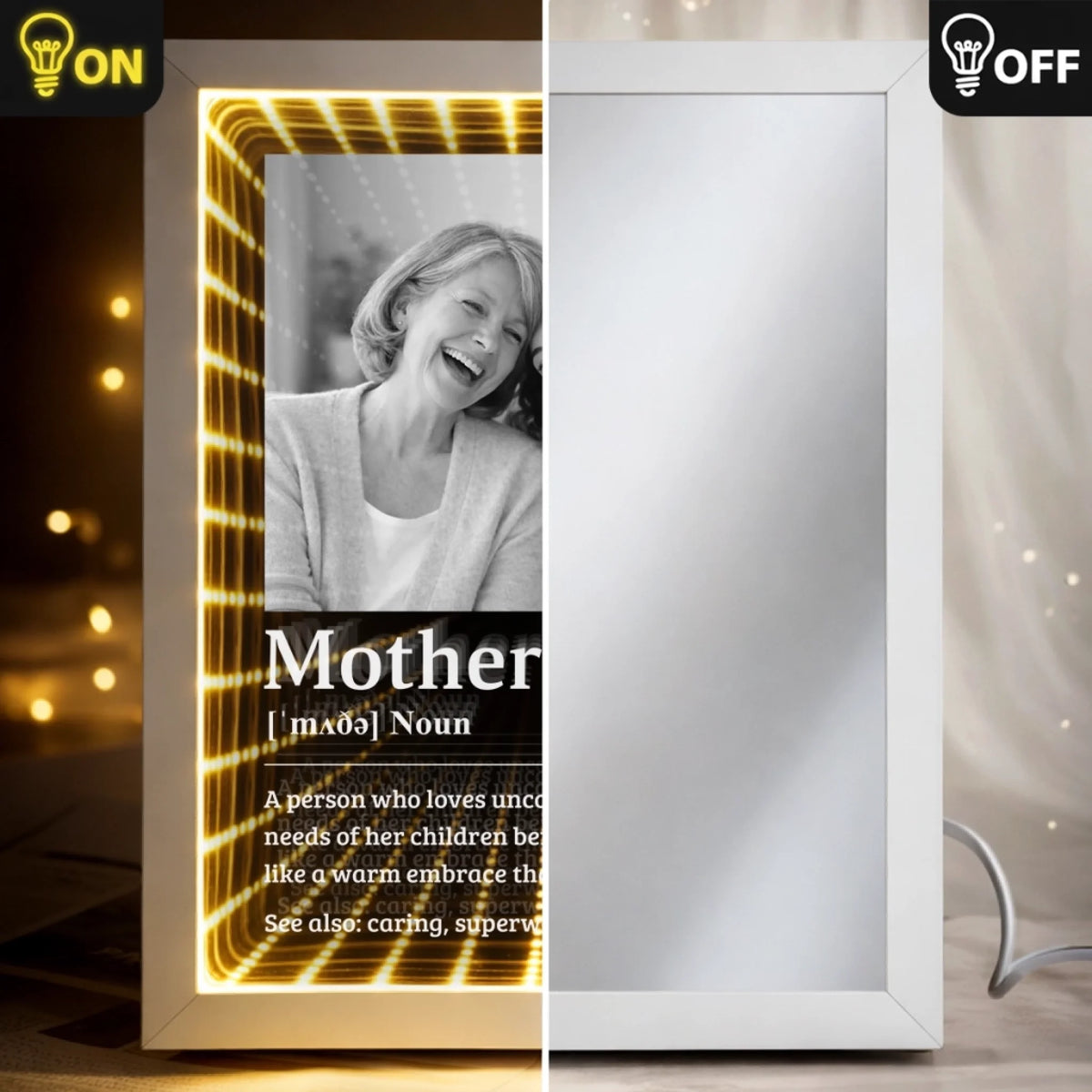 Custom Photo Infinity Mirror Light Box - Personalized Mother's Day Birthday Gifts For Mom - Mom Means Everything