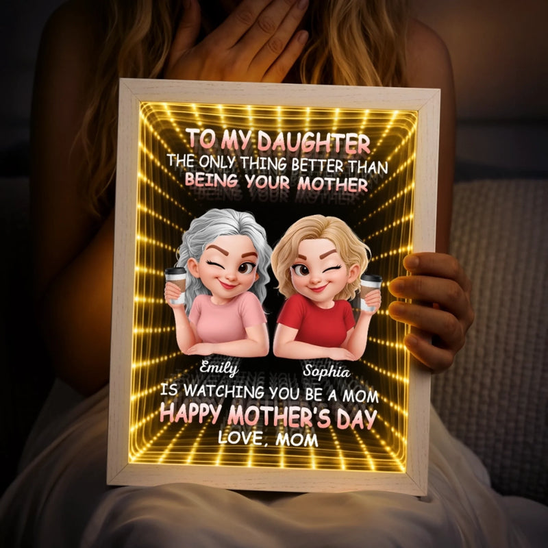 Custom Infinity Mirror Light Box - Personalized Mother's Day Birthday Gifts For Mom, Daughter - From My Little Girl To A Mom