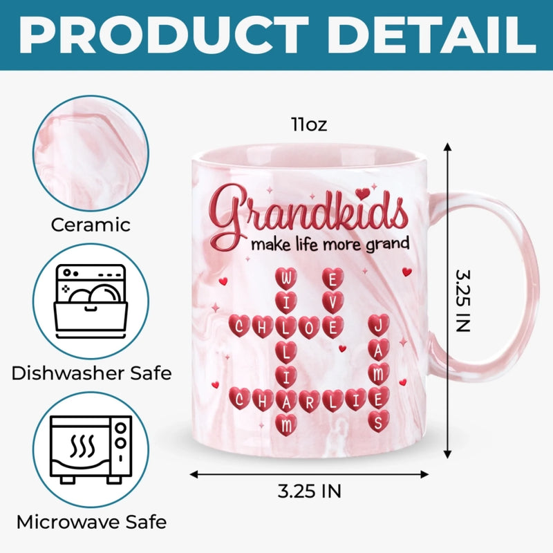 Custom Scrabble 11oz Pink Marble Mug - Personalized Birthday Gifts For Mom, Grandma - Official Grandkid Spoiler