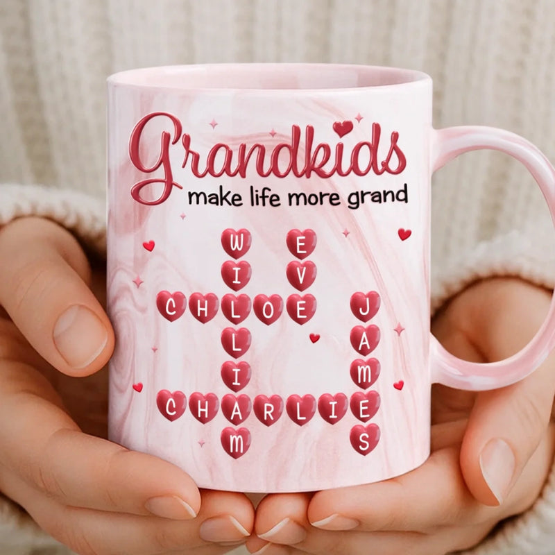 Custom Scrabble 11oz Pink Marble Mug - Personalized Birthday Gifts For Mom, Grandma - Official Grandkid Spoiler