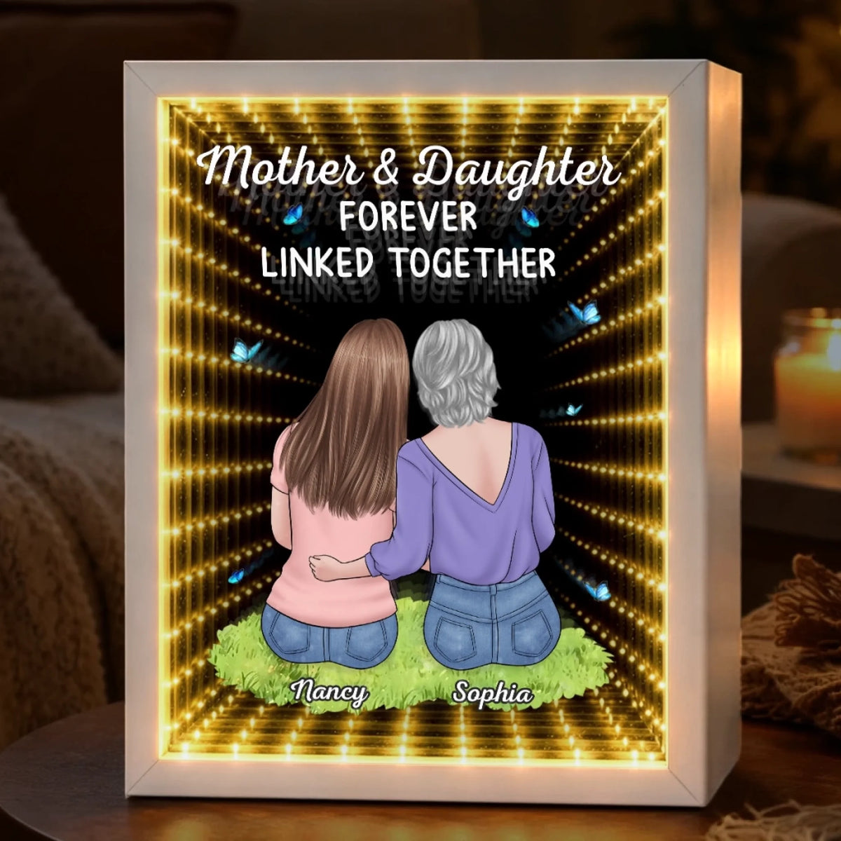 Custom Infinity Mirror Light Box - Personalized Mother's Day Birthday Gifts For Mom - My First Best Friend