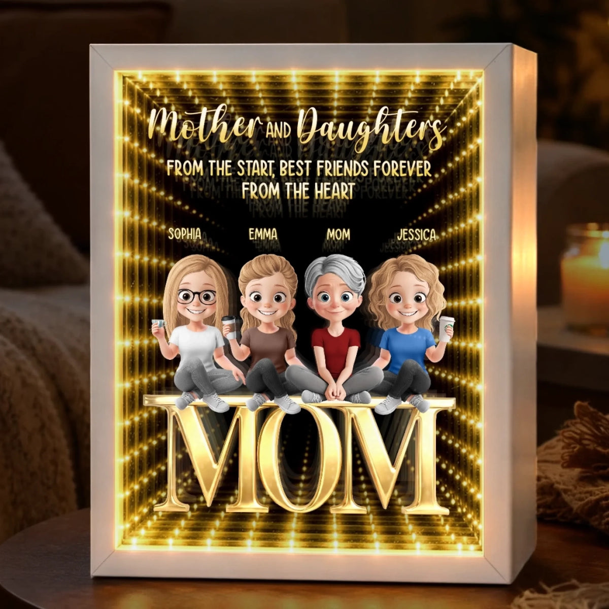 Custom Infinity Mirror Light Box - Personalized Mother's Day Birthday Gifts For Mom - Daughters Today, Besties Always