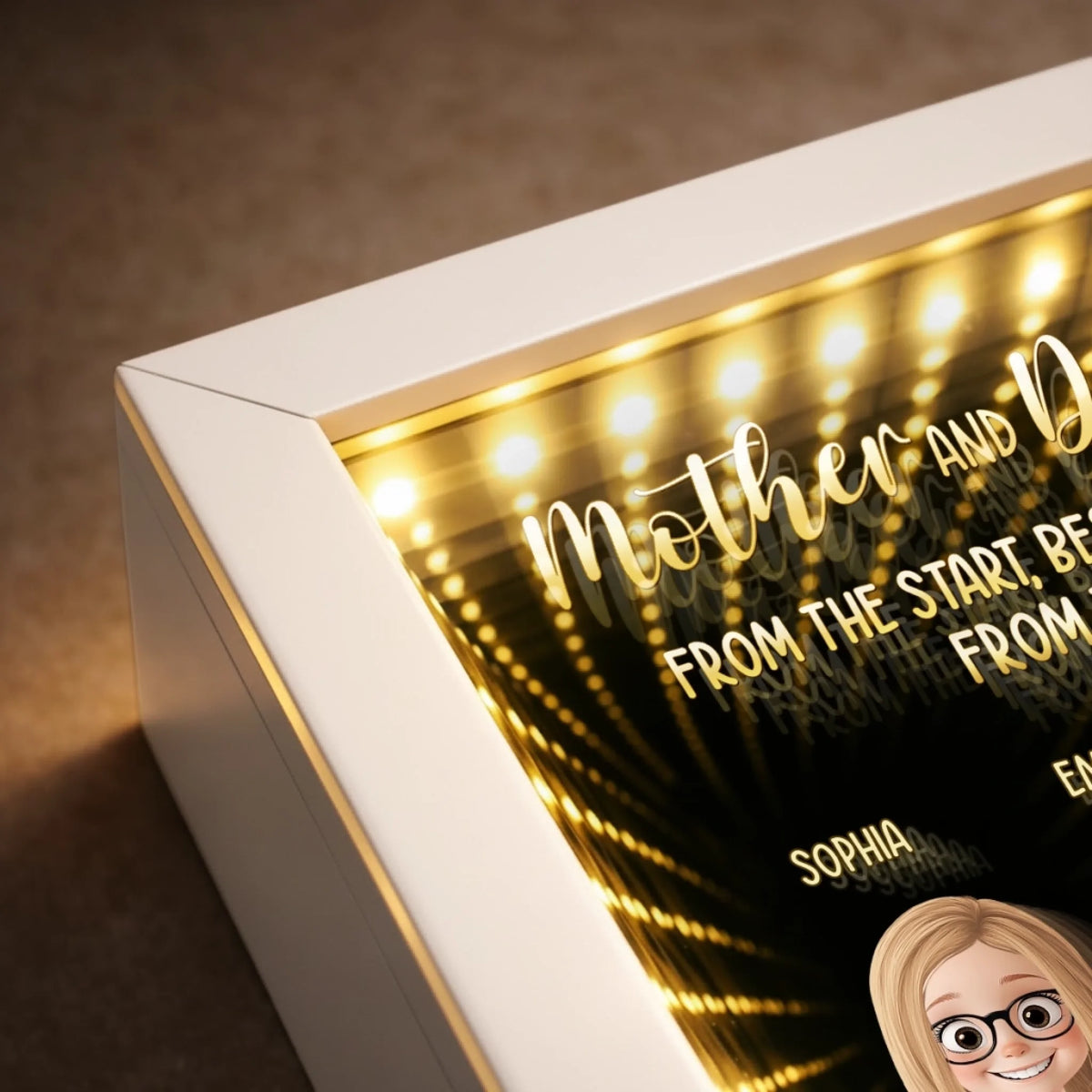 Custom Infinity Mirror Light Box - Personalized Mother's Day Birthday Gifts For Mom - Daughters Today, Besties Always