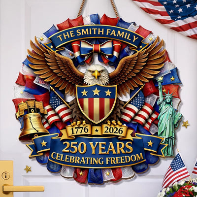 Custom Wood Sign - Personalized America 250th Anniversary Gifts For Mom, Dad, Brother, Sister, Kids - Together In Proud Unity