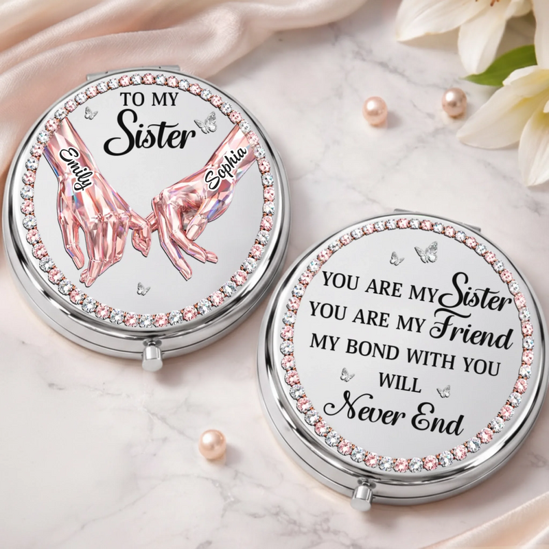 Custom Compact Mirror - Personalized Best Friend Birthday Gifts For Women, Besties, Sisters, BFF - Pinky Promise, Forever