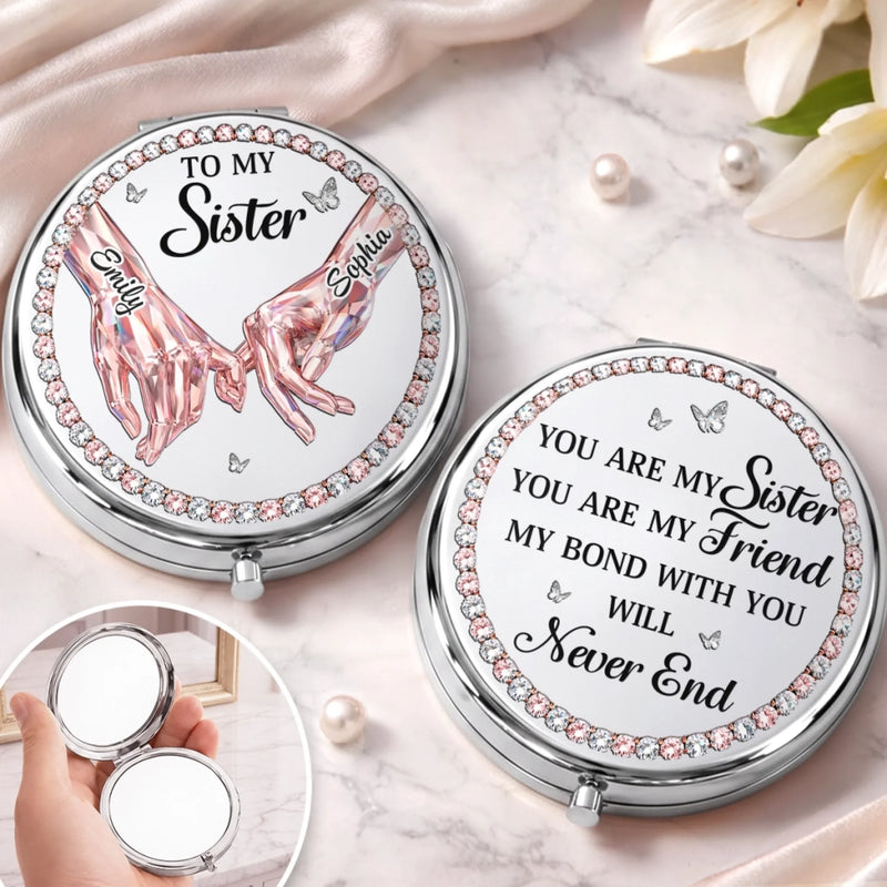 Custom Compact Mirror - Personalized Best Friend Birthday Gifts For Women, Besties, Sisters, BFF - Pinky Promise, Forever