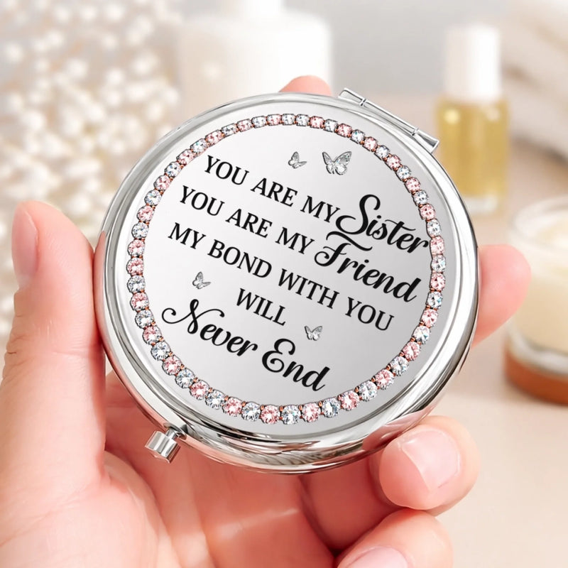 Custom Compact Mirror - Personalized Best Friend Birthday Gifts For Women, Besties, Sisters, BFF - Pinky Promise, Forever