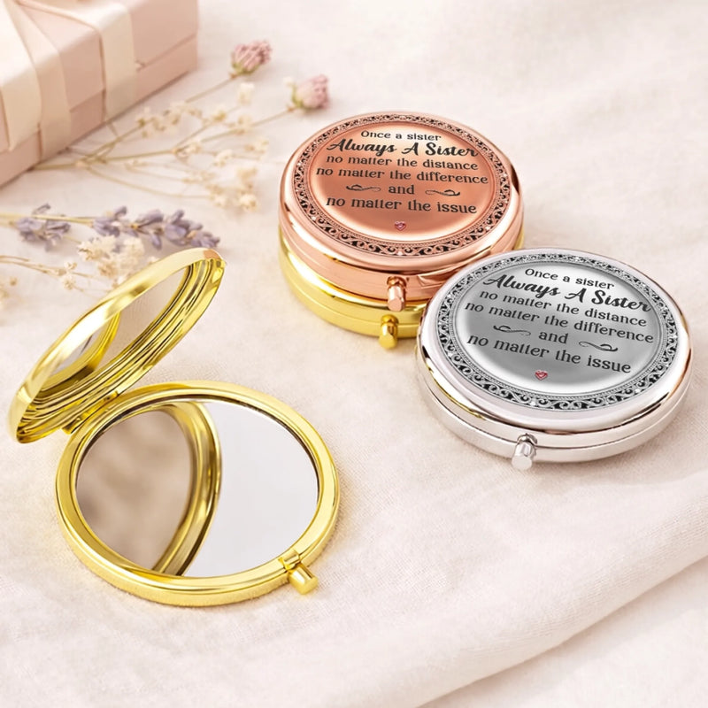 Custom Compact Mirror - Personalized Best Friend Birthday Gifts For Women, Besties, Sisters, BFF - Once A Sister, Always A Sister