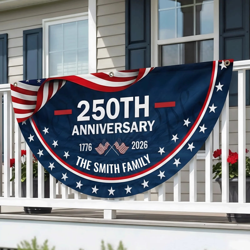 Custom Non-Pleated Fan Flag - Personalized America 250th Anniversary Gifts For Mom, Dad, Brother, Sister, Kids - Family Is Our Strength