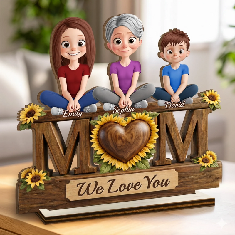 Custom 2-Layered Wooden Plaque - Personalized Mother's Day Birthday Gifts For Mom - Sunflowers And Sweet Moments