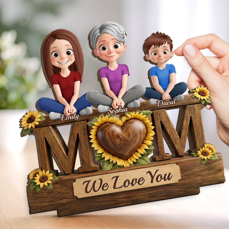 Custom 2-Layered Wooden Plaque - Personalized Mother's Day Birthday Gifts For Mom - Sunflowers And Sweet Moments