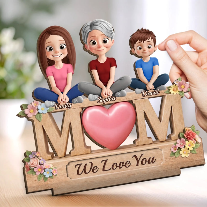 Custom 2-Layered Wooden Plaque - Personalized Mother's Day Birthday Gifts For Mom - Love You To The Moon, Mom