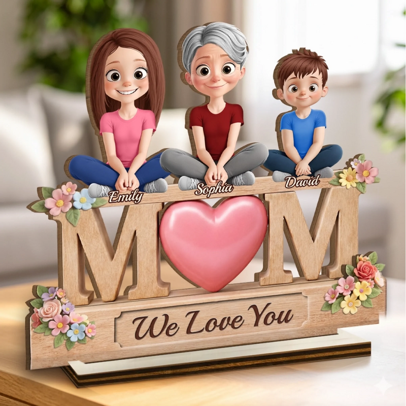 Custom 2-Layered Wooden Plaque - Personalized Mother's Day Birthday Gifts For Mom - Love You To The Moon, Mom