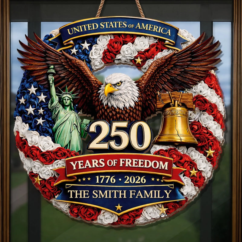 Custom Wood Sign - Personalized America 250th Anniversary Gifts For Mom, Dad, Brother, Sister, Kids - Proud Hearts Rise Together