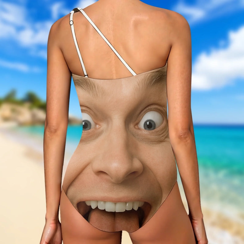 Custom Photo Sun Out, Tongue Out - Couple Personalized Custom One Piece Swimsuit - Summer Vacation Gift For Husband Wife, Anniversary