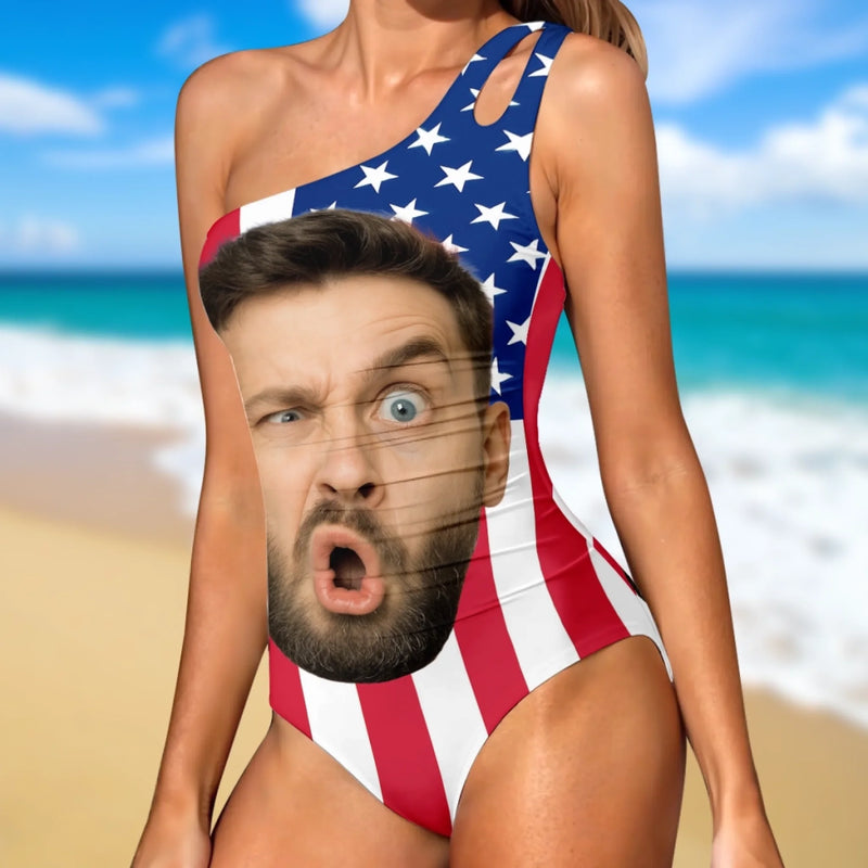 Custom Photo Hot Girl Swim, Chaotic Edition - Couple Personalized Custom One Piece Swimsuit - Summer Vacation Gift For Husband Wife, Anniversary