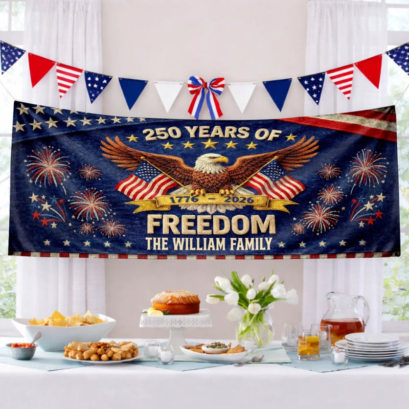 Custom Polyester Outdoor Banner - Personalized America 250th Anniversary Gifts For Mom, Dad, Brother, Sister, Kids - Pride Lives Here