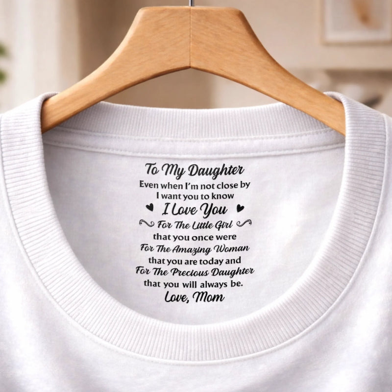 Custom Inside Neck Print T-Shirt - Personalized Birthday Gifts For Daughter - Even Far Away, I’m With You