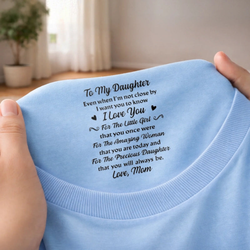 Custom Inside Neck Print T-Shirt - Personalized Birthday Gifts For Daughter - Even Far Away, I’m With You